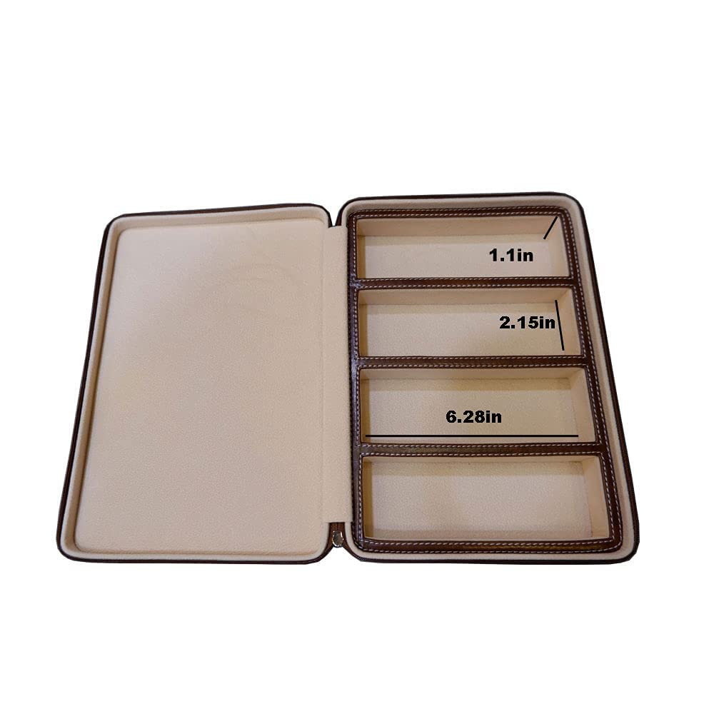 Beaufort 4 Slots PU Leather Eyeglasses Storage Box Sunglasses Box Jewelry Display Case Watch Box for Women Men(4GL-Coffee brown)