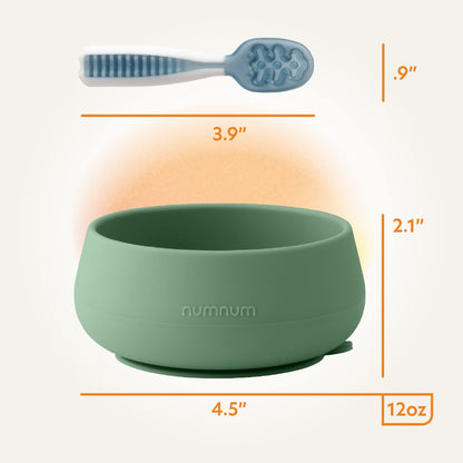 NumNum Suction Bowls for Babies & Toddlers, Extra Strong Non-Slip Suction, 100% Food-Grade Silicone, BPA-Free, Microwave & Dishwasher Safe, Baby-Led Weaning Bowls for 4+ Months & GOOtenils Green