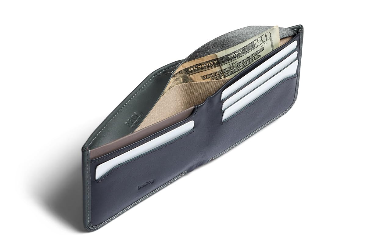 Bellroy Hide & Seek, slim leather wallet, RFID editions available (Max. 12 cards and cash) - Everglade