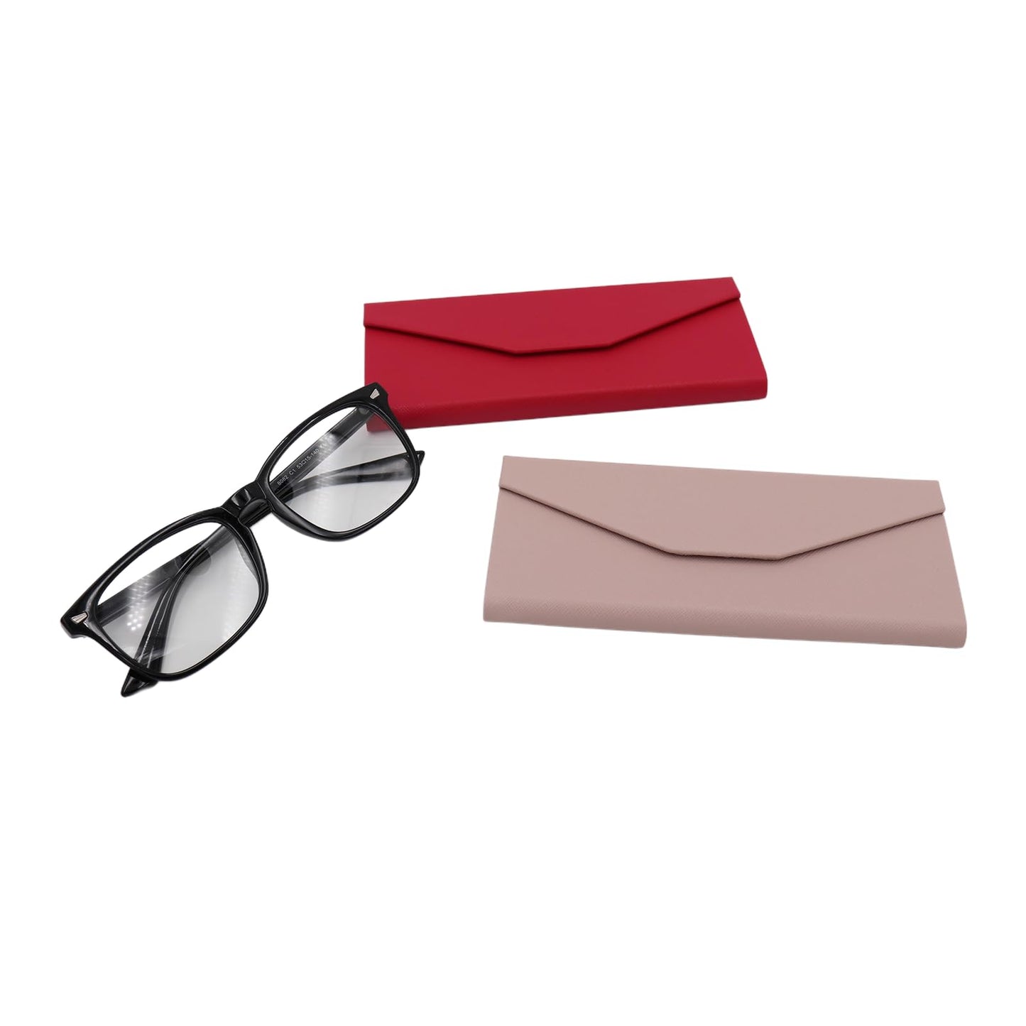 Real Sic Glasses Case for Men and Women - Magnetic Folding Hard Shell Sunglass Holder - Vegan Leather Eyeglass Protector, Variety of Styles Inspired by Solid Color - (Fuchsia & Beige)