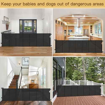 Reinforced Bottom 100 Inch Retractable Baby Gates Extra Wide Baby Gate for Large Openings, 8 ft Super Long Child Gates for Large Openings, Mesh Retractable Dog Gate for Doorways Extra Wide, Black