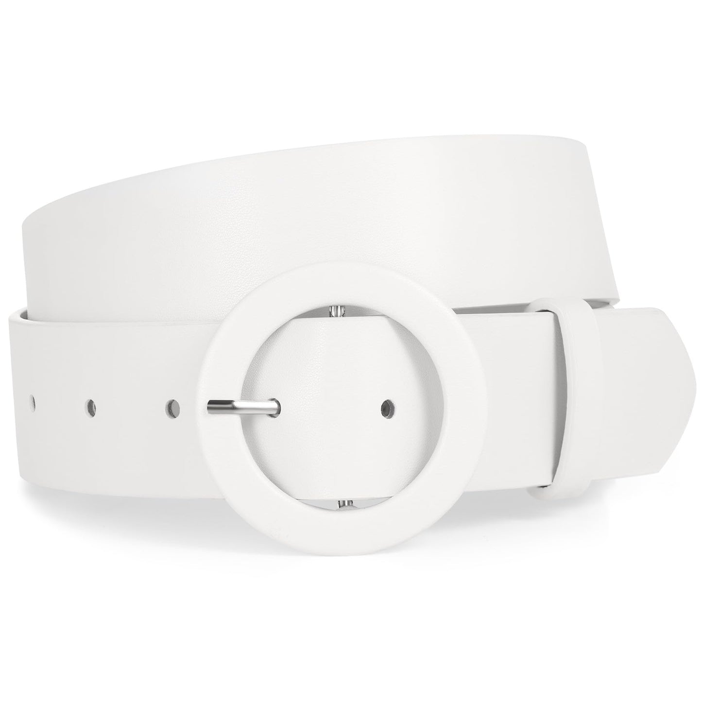 XZQTIVE Women's Wide Belt Fashion Candy Color Round Buckle Ladies Belt for Jeans Pants Dresses, White(Fit Waist Size 37"-41")