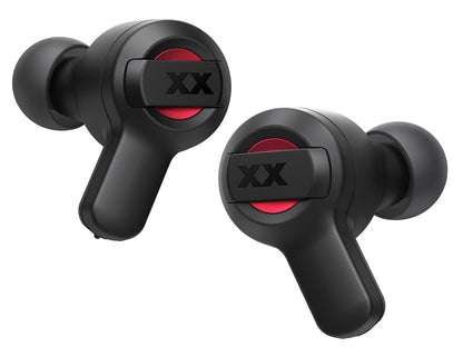 JVC New XX True Wireless Earbuds Headphones, Long Battery Life (up to 24 Hours), Extreme Deep Bass with Special Tuning, Shock Proof and Dust Proof, Water Jet Proof (IPX55) - HAXC62TR (Black Red)