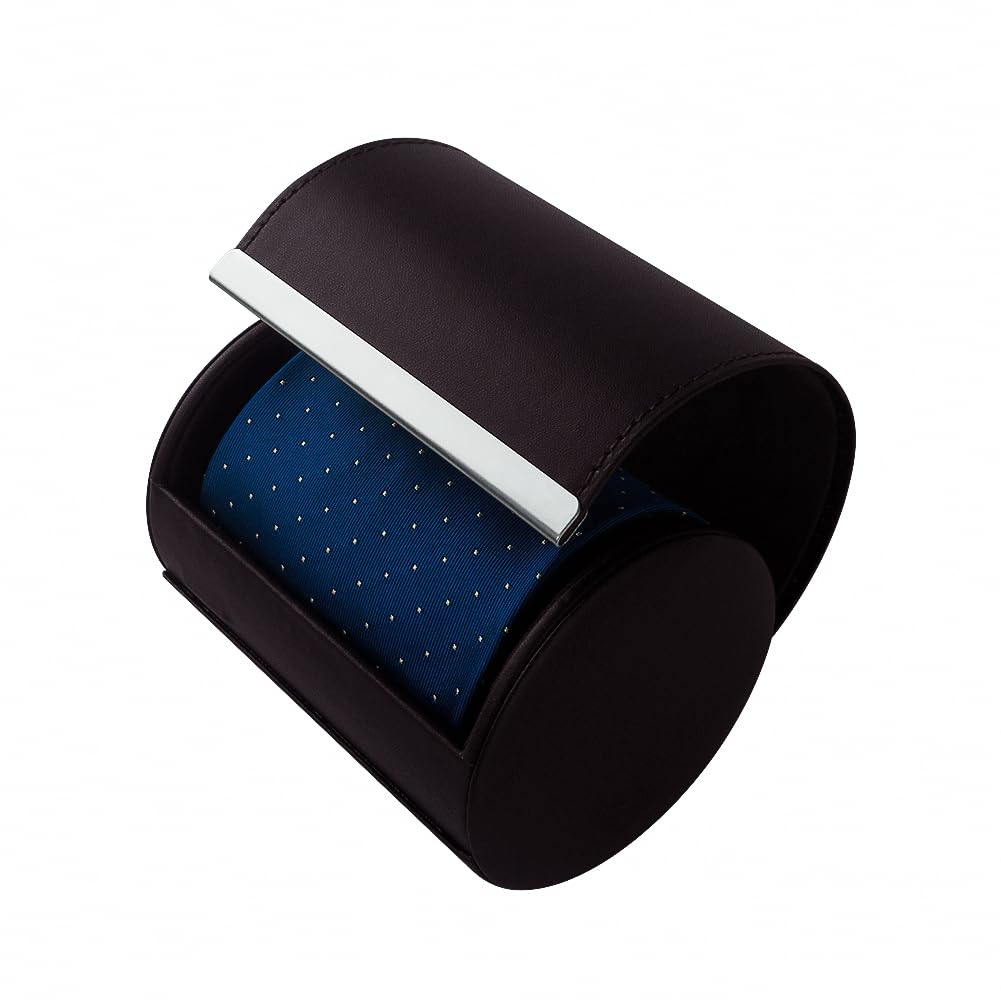 Tie Box Travel Case Men's Necktie Gift Box Cylinder Shape Anti-Wrinkle Storage Business Gift Bow Tie Packaging (3.1"x4.3", Coffee)