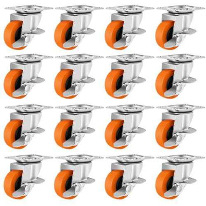 Caster Wheels, 3 Inch Casters Set of 16, Heavy Duty Casters with Brake, Locking Castors with Polyurethane Wheel£¬Plate Swivel Castor Wheels for Furniture Carts,Workbench Caster,Pack of 16