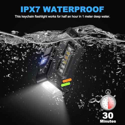 EDC Keychain Flashlight Rechargeable, 500 High Lumens Bright Small Flashlights Powerful with 9 Modes & Waterproof, Mini Clip on Pocket Flash light Magnetic for Camping, Fishing, Emergency, 2 Pack