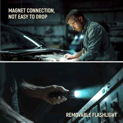 CLAKAP LED Neck Light, 1800Lumens Rechargeable Neck Flashlight with Magnetic Base, Detachable Neck Work Light with Zoomable Flashlight, Flexible Around Mechanic Neck Lamp for Car Repairing Reading