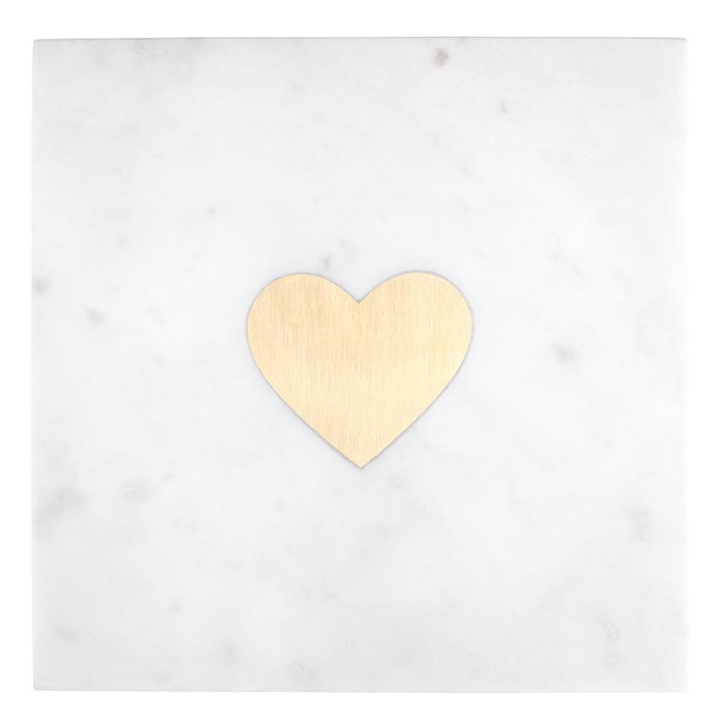 Santa Barbara Design Studio White Marble Charcuterie Cheese Tray, Brass Heart Icon, 10" Square