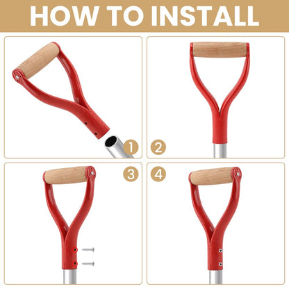 Shovel D Grip Handle, 31mm Inner Diameter Metal Spade Snow Shovel Handle Replacement with Comfortable Grip, D Grip Shovels Replacement for Garden Digging Raking Tool(Red)