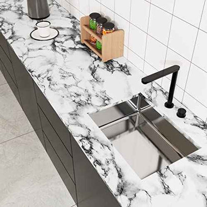 White Black Marble Wallpaper Peel and Stick 15.8'' x78.7'' Marble Contact Paper Countertop Peel and Stick Waterproof Self Adhesive Removable Wall Paper Cabinet Covering for Kitchen Home D?cor
