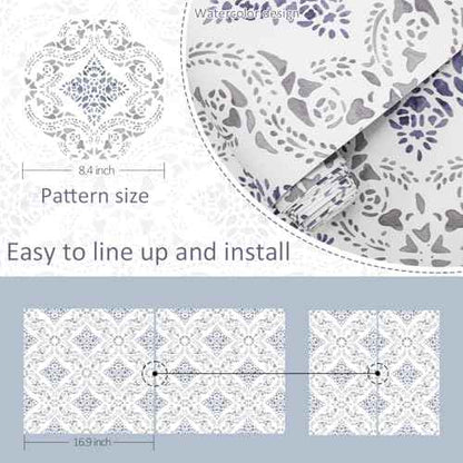 Peel and Stick Wallpaper Blue Boho Wallpaper for Bathroom Contact Paper Blue Self Adhesive Wall Paper Peel and Stick Vintage Removable Kitchen Backsplash Waterproof Vinyl 16.9in x 118.1in