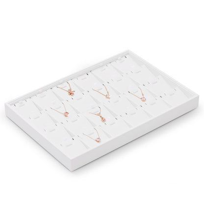Oirlv Premium White Leather Stackable Jewelry Tray 24 Grid Jewelry Organizer Tray with Removable Inserts Cards Necklace Display Holder