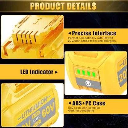 1Pack 9.0Ah Replacement for Dewalt 20V 60V Flexvolt Max Battery Compatible with DCB609 DCB606 DCB612 DCB200 DCB201 DCB203 DCB204 DCB206 DCB207 DCB209