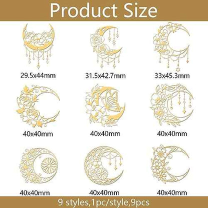 OLYCRAFT 9pcs 1.6x1.6 Inch Gold Metal Stickers Moon Butterfly Metal Stickers Self Adhesive Golden Sticker Mandala Flower Decals for Scrapbooks DIY Resin Crafts Phone Water Bottle Decor