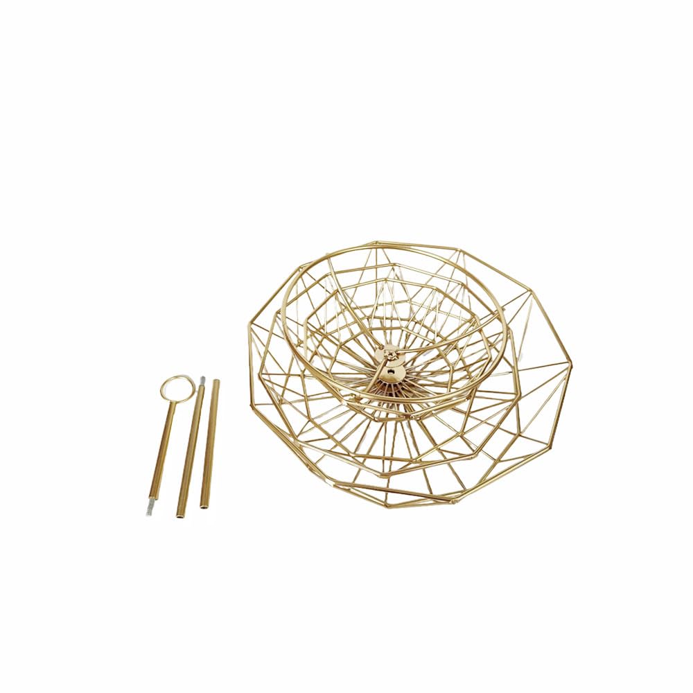 3 Tier Fruit Basket Bowl Stand for Kitchen Counter, Tiered Metal Wire Serving Stand Holder, Vegetable Storage Basket Organizer Trays, Detachable Multi Layer Snack Food Dessert Display Stand (Gold)