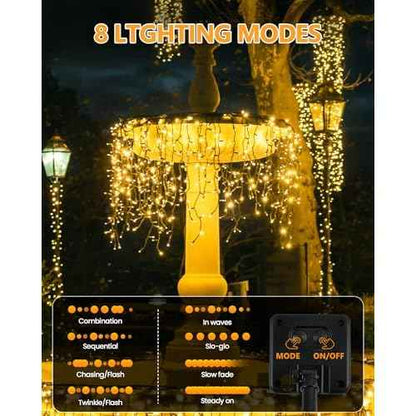 6 Pack Solar Christmas Lights Outdoor Waterproof, 600 LED 198 FT Solar Powered String Lights Outdoor with Green Wire 8 Lighting Modes, Mini LED Xmas Tree Light for Fence Party Decorations, Warm White