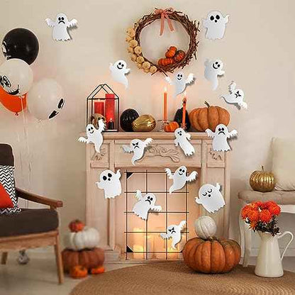 21 Piece Cute Ghost Wall Stickers - Reusable 3D White Small Ghost Wall Decals - Supplies for Halloween Party & Home Decor