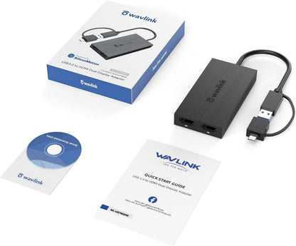 WAVLINK HDMI Splitter Extended Display for Dual Monitor, USB A or USB-C to Dual HDMI Adapter, Multi-Monitor Display 3 Separate Screens for Windows and macOS,4K30Hz,1080p@60Hz
