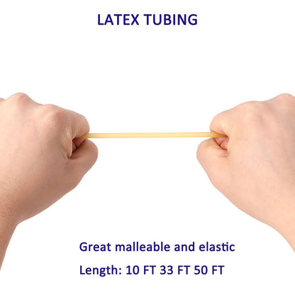 Latex Tubing, Latex Tube Natural 3/8in OD 1/4in ID Slingshot Tubing Surgical Tube Catapult Tube Rubber Hose Speargun Band 10FT 33FT 50FT One Continuous Piece (10 FT, Natural)