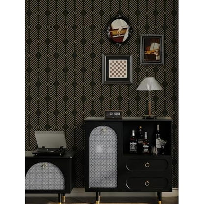 LiKiLiKi Peel and Stick Wallpaper Black and Gold Contact Paper Geometric Modern Wall Paper for Nursery Room Bedroom Bathroom Cabinets and Drawers Vinyl Roll Self-Adhesive Waterproof 17.3¡± x 78.7¡±
