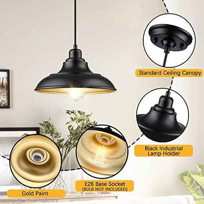 Pendant Lighting, Farmhouse Decor Adjustable Metal Hanging Lamp Ceiling Lamp, Hanging Light Fixtures, Industrial Black Pendant Lights for Kitchen Island Dining Room Barn, E26 Base, 2 Pack