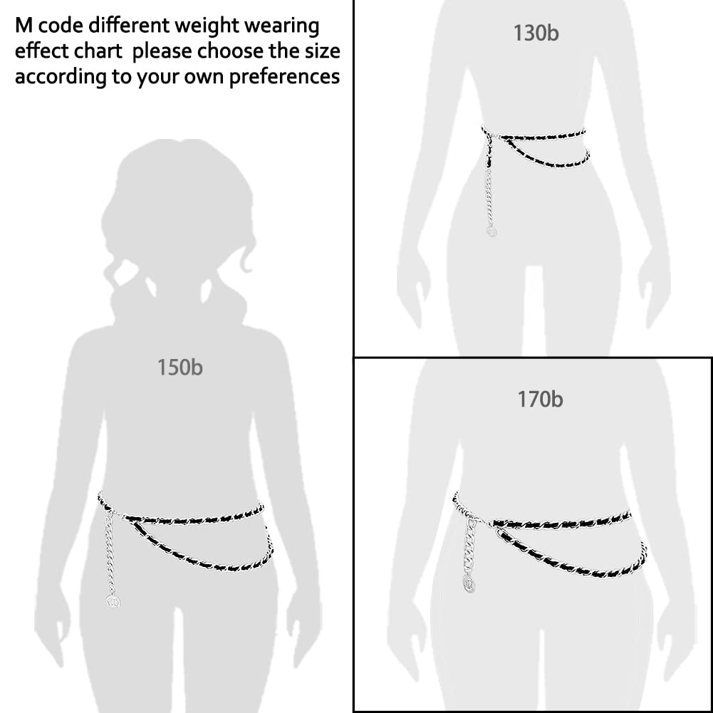 HIQUACC Leather Chain Belts for Women Girls, Layered Body Chain Belts Metal Waist Chain for Dress Vest Jeans