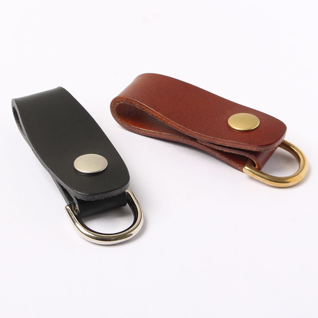Ruth&Boaz Handmade Italian Vegetable Leather Belt Loop Keychain Keyring (A-black-silver)