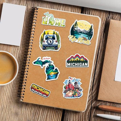 Michigan State Travel Stickers 50 Pieces Vinyl Waterproof Decal for Laptop Water Bottle Phone Car Window Bike Motorcycle Stakeboard Scrapbook Sticker Gifts