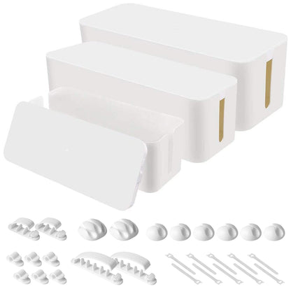 Cable Organizer Box Set of Three, Power Cover Cord Holder Surge Protector for Desk (White)