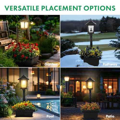 2 Pack Solar Lamp Post Light with Planter, 2 in 1 Outdoor Flower Pots, 3000K Solar Lamps Outdoor Waterproof, Wall Mount or Freestanding for Garden, Patio, Yard, Front Porch(Flowers not Included)