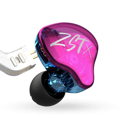 KZ ZST X in-Ear Monitors, Upgraded Dynamic Hybrid Dual Driver ZSTX Earphones, HiFi Stereo IEM Wired Earbuds/Headphones with Detachable Cable for Musician Audiophile (with Mic, Purple)