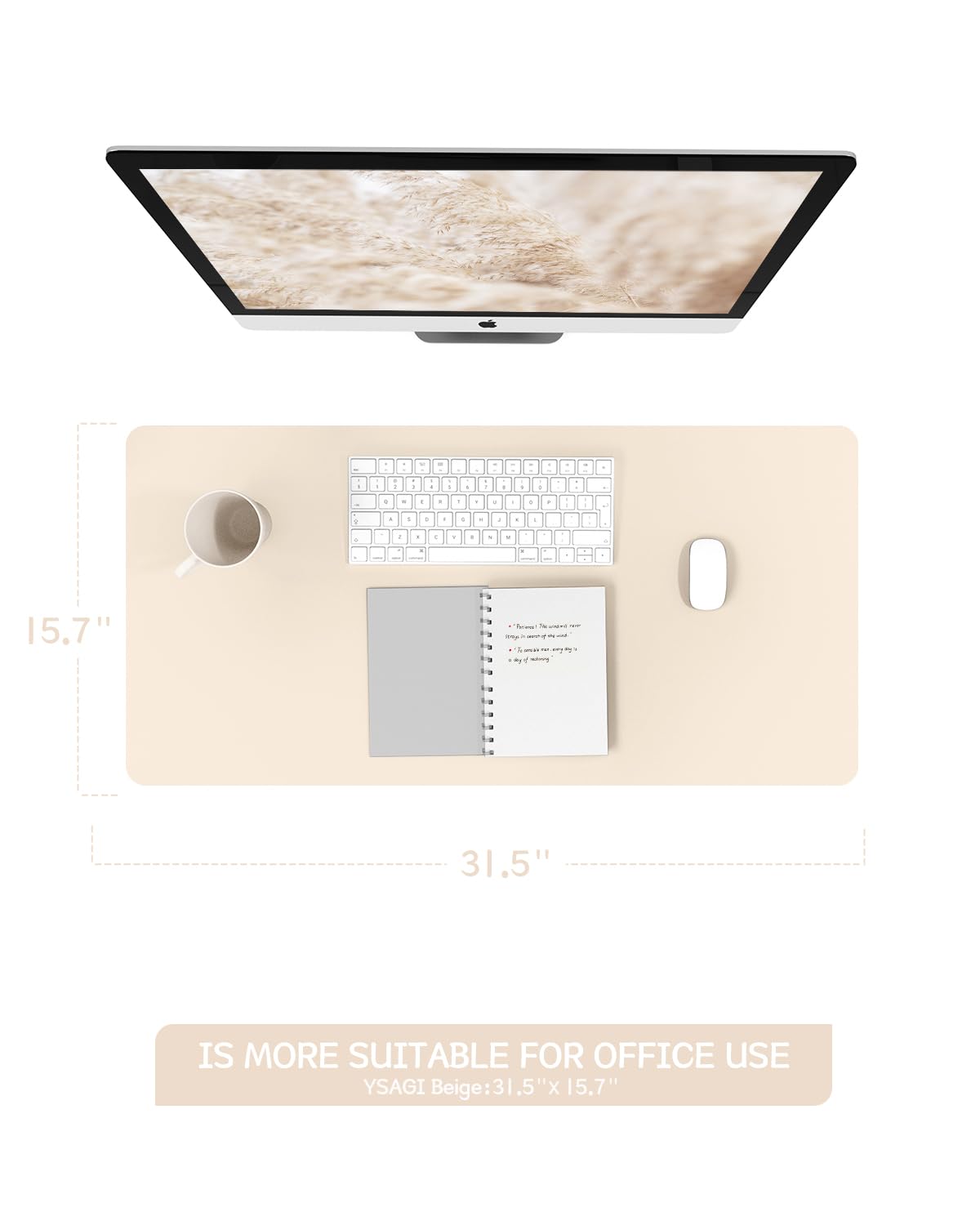 YSAGi Non-Slip Leather Desk Pad, Desk Matt for Desktop, Waterproof Laptop Computer Keyboard Mat, Table Protector Blotter Mat, Large Mouse Pad for Office/Work/Home/Decor(Beige, 31.5" x 15.7")