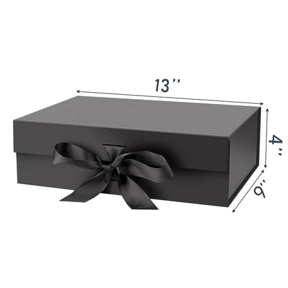 DaiJoob Large Black Gift Box with Lid for Presents 13x9x4 Inch with Ribbon and Magnetic Closure (Pack of 1)