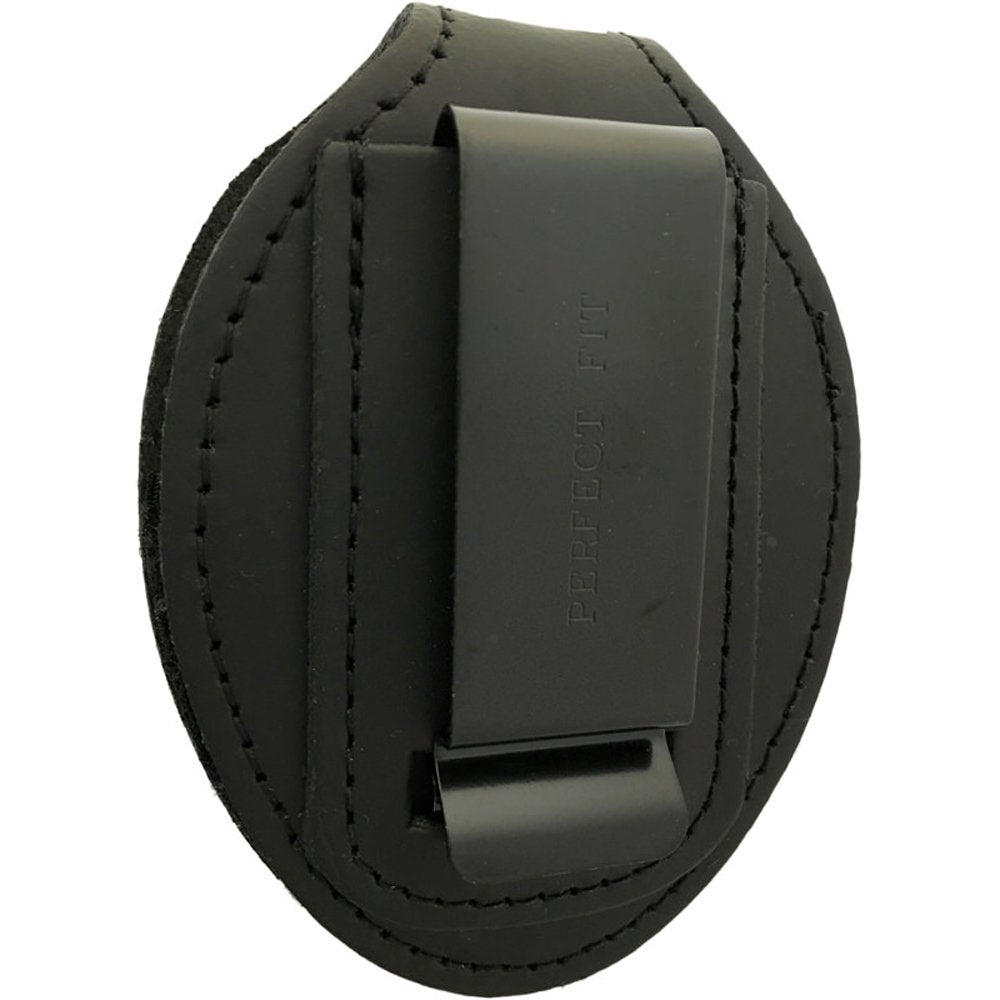 Oval Police Badge Holder Belt Clip - Optional to Use Around The Neck - Black Leather with Badge Polishing Cloth - Perfect Fit USA