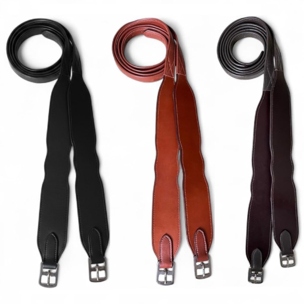 Majestic Ally Wide Body English Stirrup Leathers for Equestrian Riding, Black, Brown, Chestnut, 48-54-60 Inch (Black, 54")