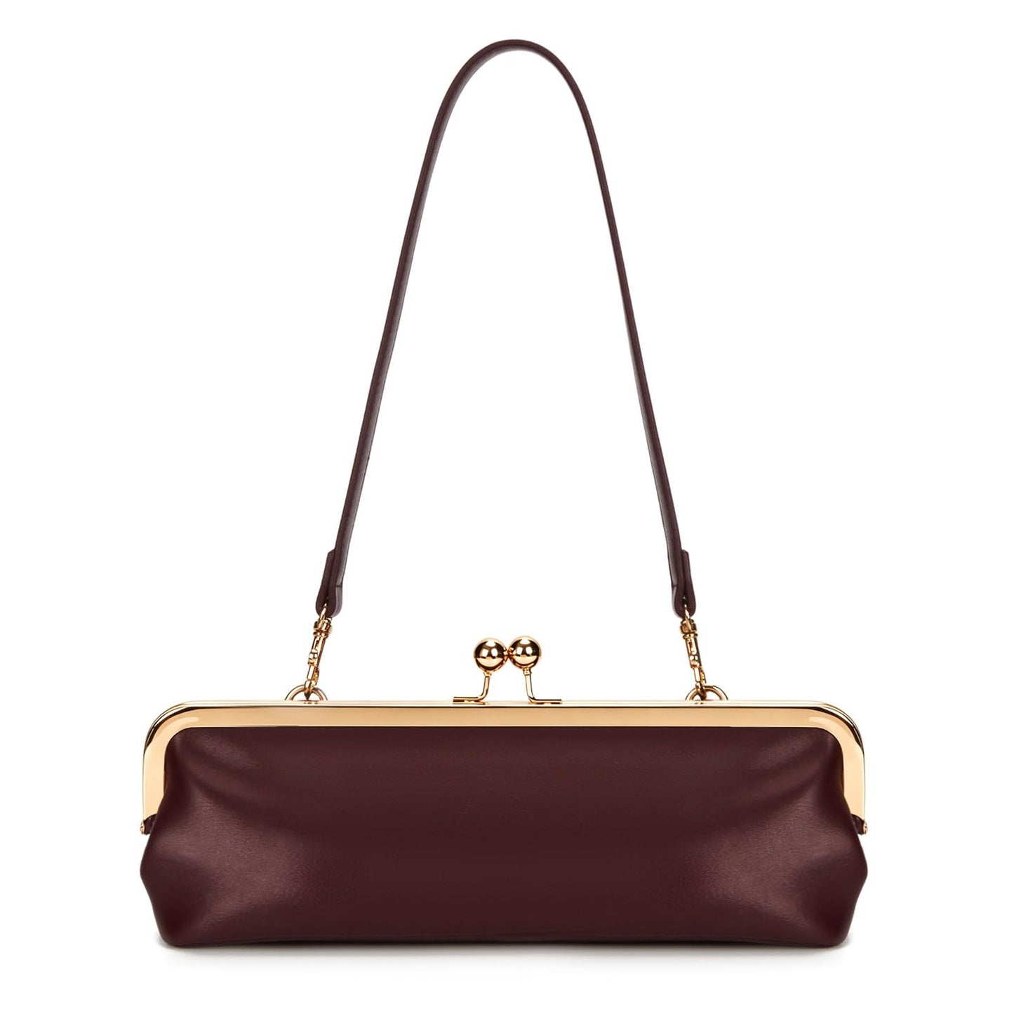 CATSEA Women's Kiss Lock Shoulder Bag, Classic Small PU Purse with Gold Tone Frame, Underarm Bag for Party, Date, Evening (Red)