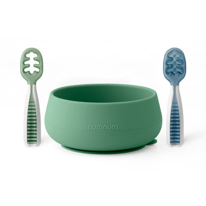 NumNum Suction Bowls for Babies & Toddlers, Extra Strong Non-Slip Suction, 100% Food-Grade Silicone, BPA-Free, Microwave & Dishwasher Safe, Baby-Led Weaning Bowls for 4+ Months & GOOtenils Green