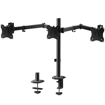 WALI Triple Monitor Mount, Heavy Duty Triple Monitors Stand up to 27 inch Screens, Adjustable 3 Monitor Desk Mount with Swivel, Tilt, Rotation, Clamp & Grommet Base Kit (M003SN), Black