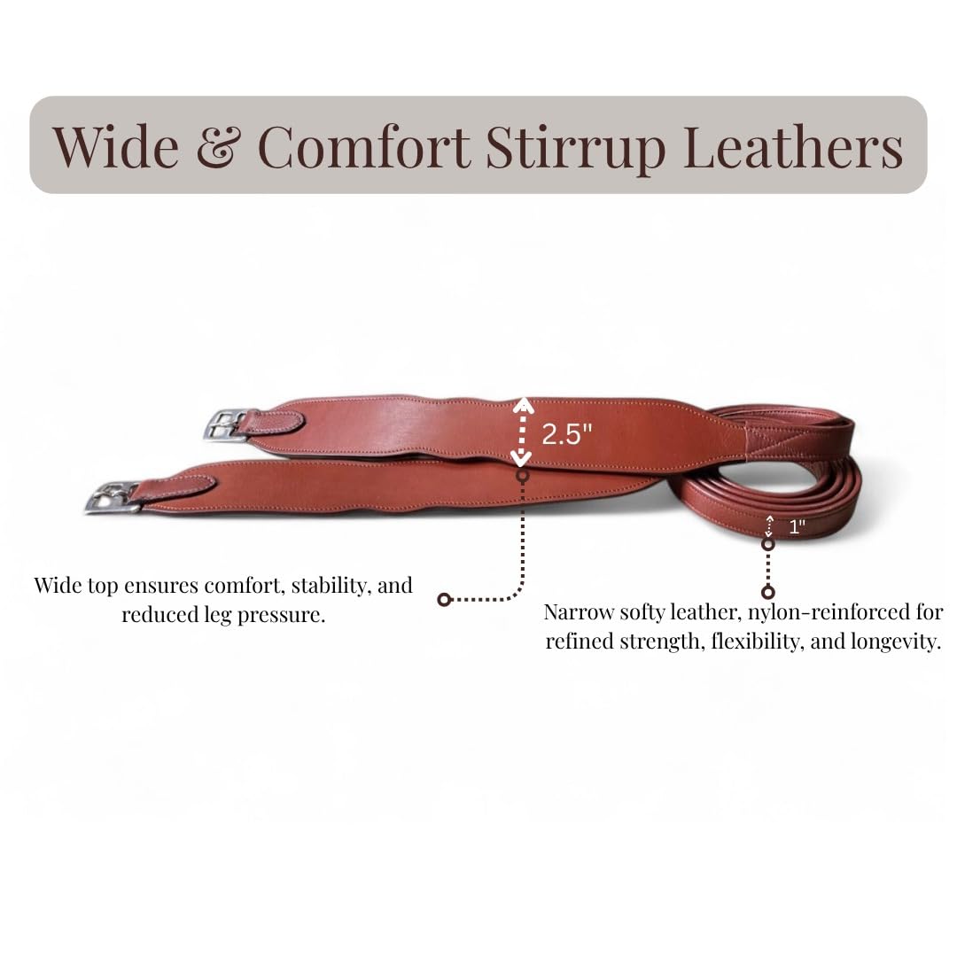 Majestic Ally Wide Body English Stirrup Leathers for Equestrian Riding, Black, Brown, Chestnut, 48-54-60 Inch (Black, 54")