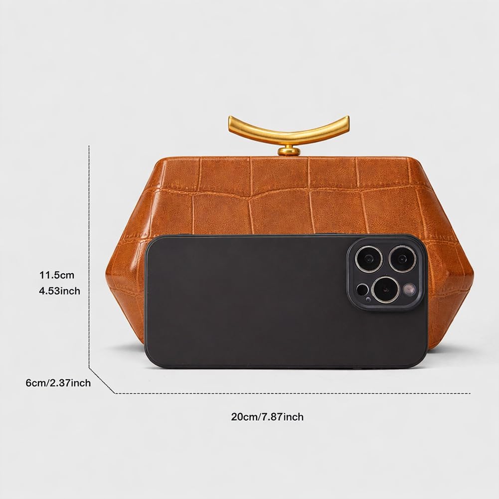 PU Leather Clutch Purse Elegant Gold Evening Bag Unique Crossbody Handbag for Wedding Party Prom