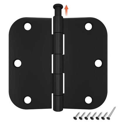 HOSOM Door Hinges 3 Pack Rounded Matte Black Door Hinge 3.5 x 3.5 inch with 5/8 Radius, Black 3 1/2 Interior Door Hinges, 3 ½"x 3 ½" Hardware