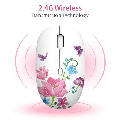 TENMOS M101 Wireless Mouse Cute Silent Computer Mice with USB Receiver, 2.4G Optical Wireless Travel Mouse 1600 DPI for Laptop, Notebook, PC, Computer (Butterfly)