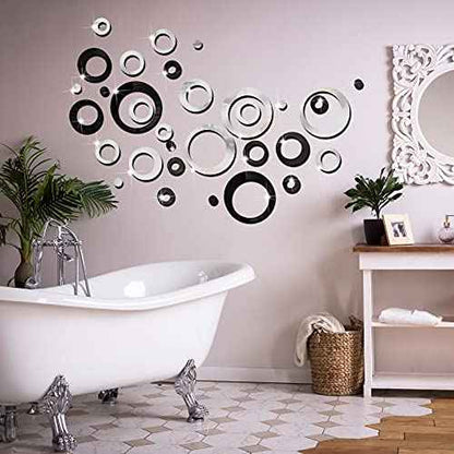 Outus 72 Pieces Wall Stickers Decor Acrylic Circle Mirror Removable Black and Sliver Wall Decor Round Dots DIY Red Living Room Decals Modern Art Murals for Home Bathroom Bedroom Decoration