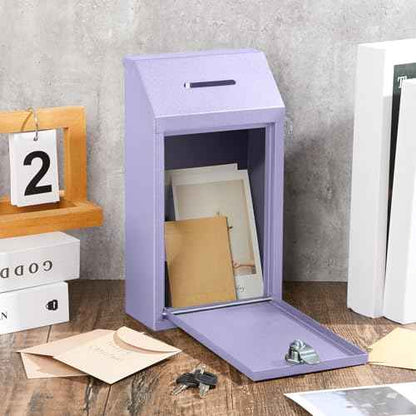Metal Donation Cash Box Collection Safe Suggestion Box with Lock Wall Mounted Mailbox Delivery Ballot Container for Home Office Outdoor Door