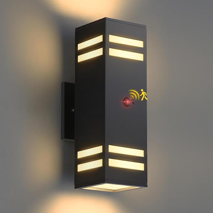 Motion Sensor Outdoor Lights, Modern Outdoor Wall Lights with E26 Base, Black Motion Detector Lights for Outside, Waterproof Sconce Exterior Lights for House Porch Front Door, Bulbs Included