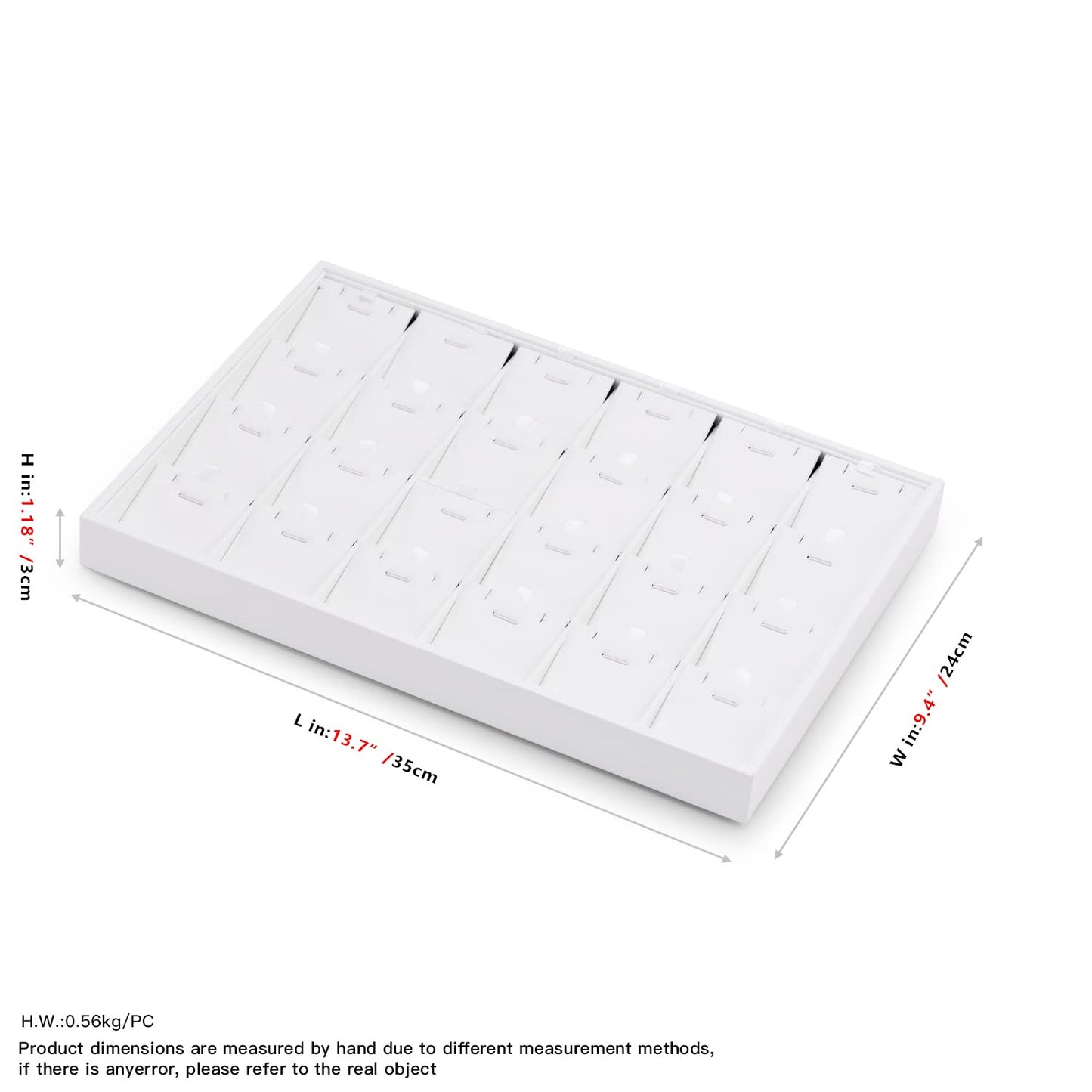 Oirlv Premium White Leather Stackable Jewelry Tray 24 Grid Jewelry Organizer Tray with Removable Inserts Cards Necklace Display Holder