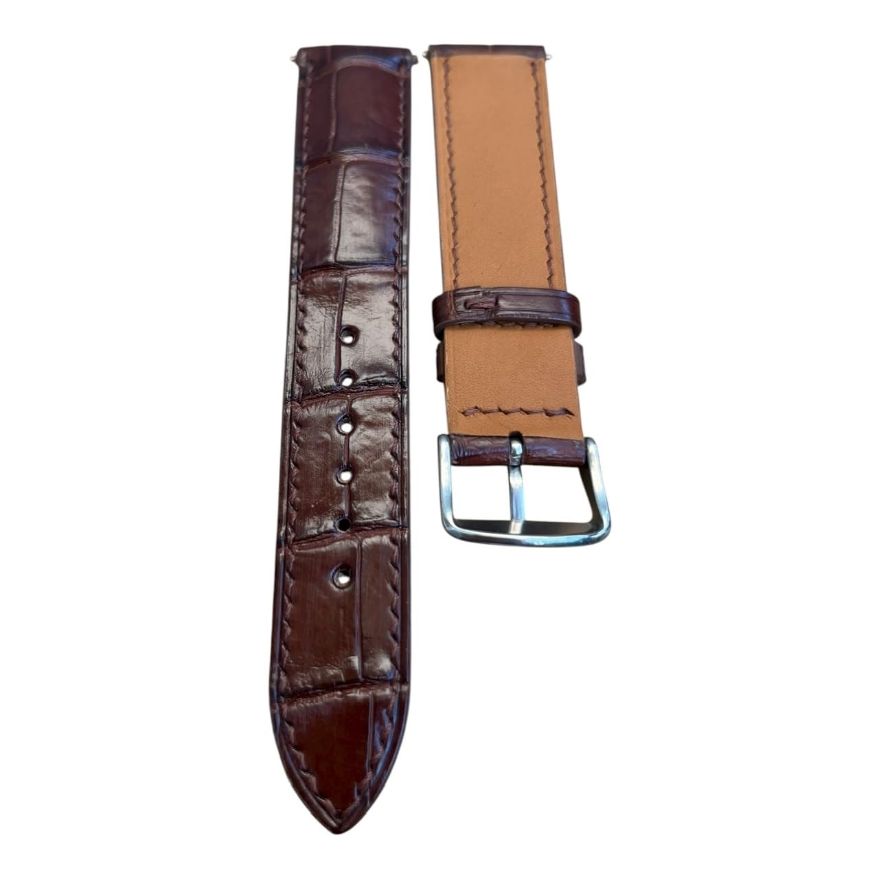 Quick Release Genuine Alligator Leather Watch Strap Band, Real Crocodile Skin Watch Band Business Casual Universal Genuine Leather Watch Strap Replacement Band Strap Men Women (Brown Alligator Belly Leather, 20mm/18mm)