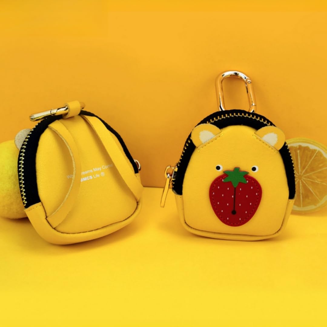 Tomcrazy Coin Mini Backpack Palm-Sized Bag PU Leather Carrying Case for AirPods Pro 2 1 3 4, Sony LinkBuds S WF-L900 WF-1000XM4 Cover, Galaxy Buds, Keys,Access Card Keychain (Yellow)