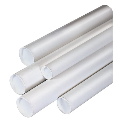 BOX USA White Mailing Tubes with Caps, 2 1/2" x 24", Pack of 34, for Shipping, Storing, Mailing, and Protecting Documents, Blueprints and Posters