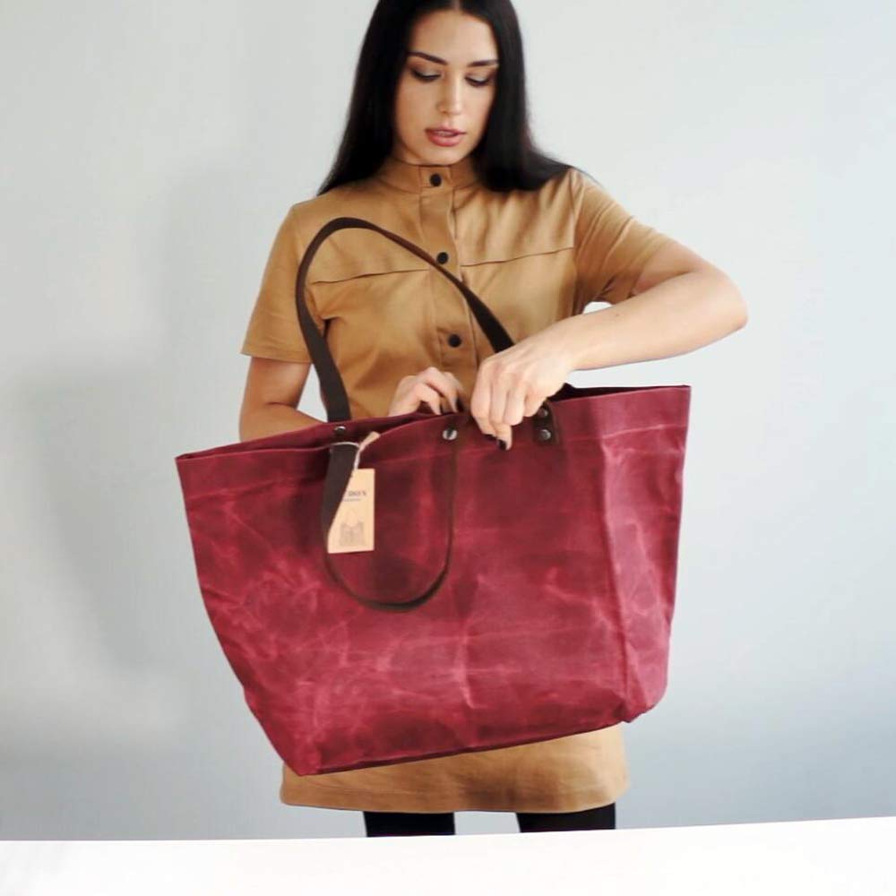 WUDON Waxed Canvas Travel Tote Bag - Extra Large Carryall Shoulder Bag for Women